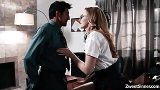 College babe Alexa Grace bangs with horny school dean and begs him to fuck her tight teen cunt.
