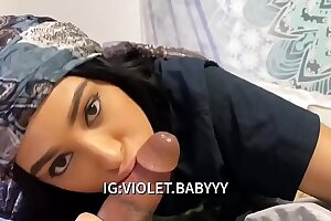 Little Violet having fun sucking fat cock